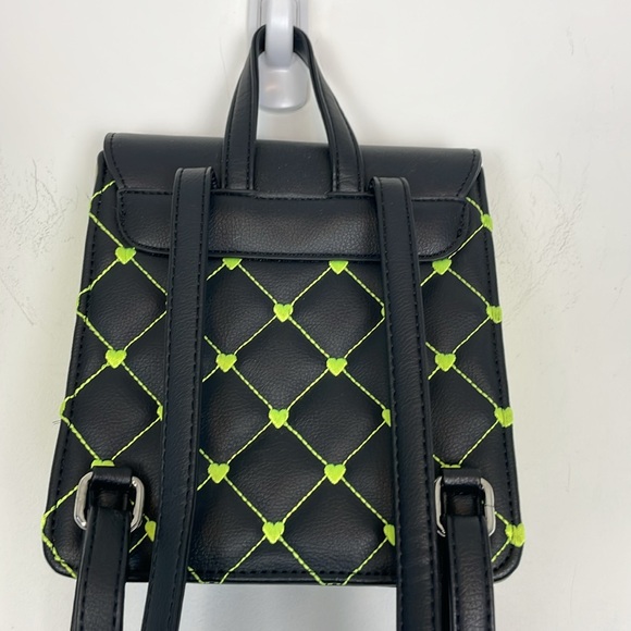 Luv Betsey Johnson Small Black with Lime Green Hearts
Backpack Purse. - Picture 7 of 10